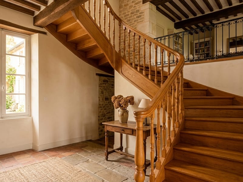 Escalier à limon central en noyer